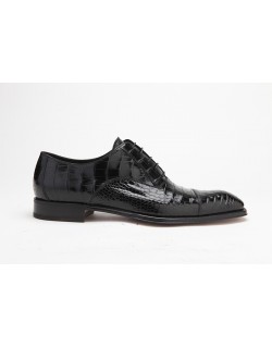 Caporicci Italian Mens Shoes Black Alligator Oxfords