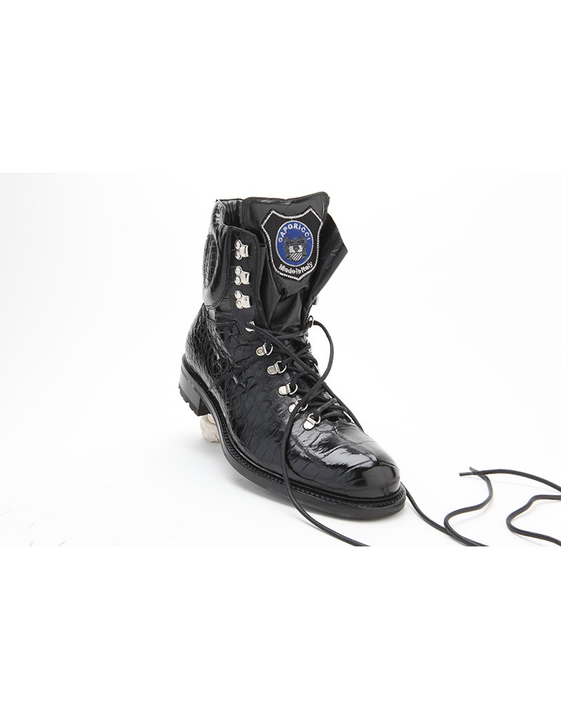 Caporicci Italian Mens Shoes Black Alligator Boots - Custom Shoe