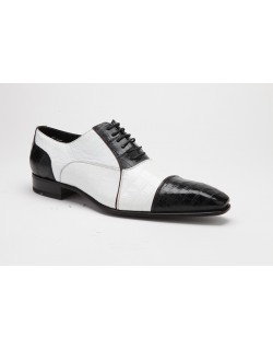 Caporicci Italian Mens Shoes Black & White Baby Alligator Oxfords